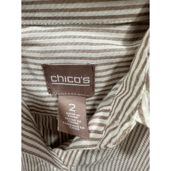 Chico's Women's Striped Button Down Long Sleeve Top Tunic‎ Career Casual - Picture 2 of 6